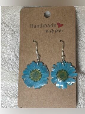 Handmade Blue Flower Dangle Earrings S925 hooks